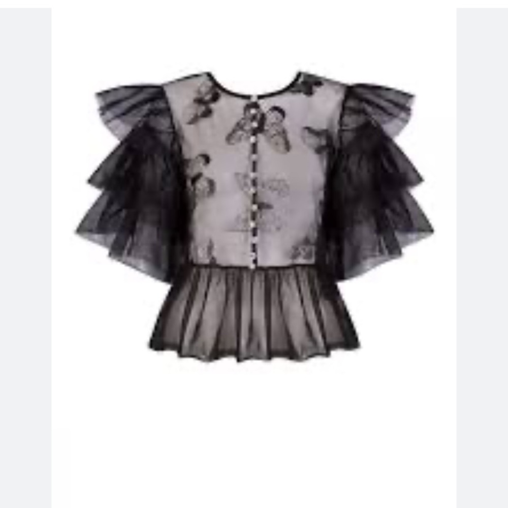 NWT Sister Jane Dream tiered flutter sleeve peplum rhinestone crystal blouse - Picture 4 of 16